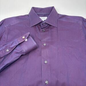 Eton Mens Large 42/16.5 Purple Blue Slim Long Sleeve Button Up Shirt